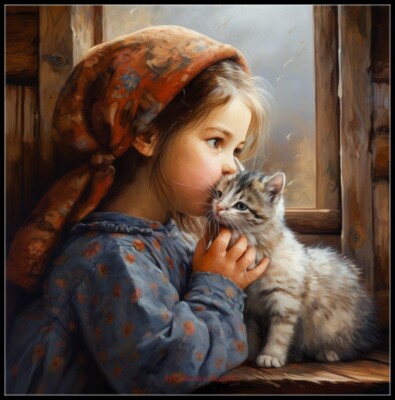 Kissing a Kitten 3 - Counted Cross Stitch Patterns - Color & BW Symbols
