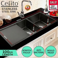 Cefito Kitchen Sink Stainless Steel 100x45cm  Double Bowl Undermount Drop-in