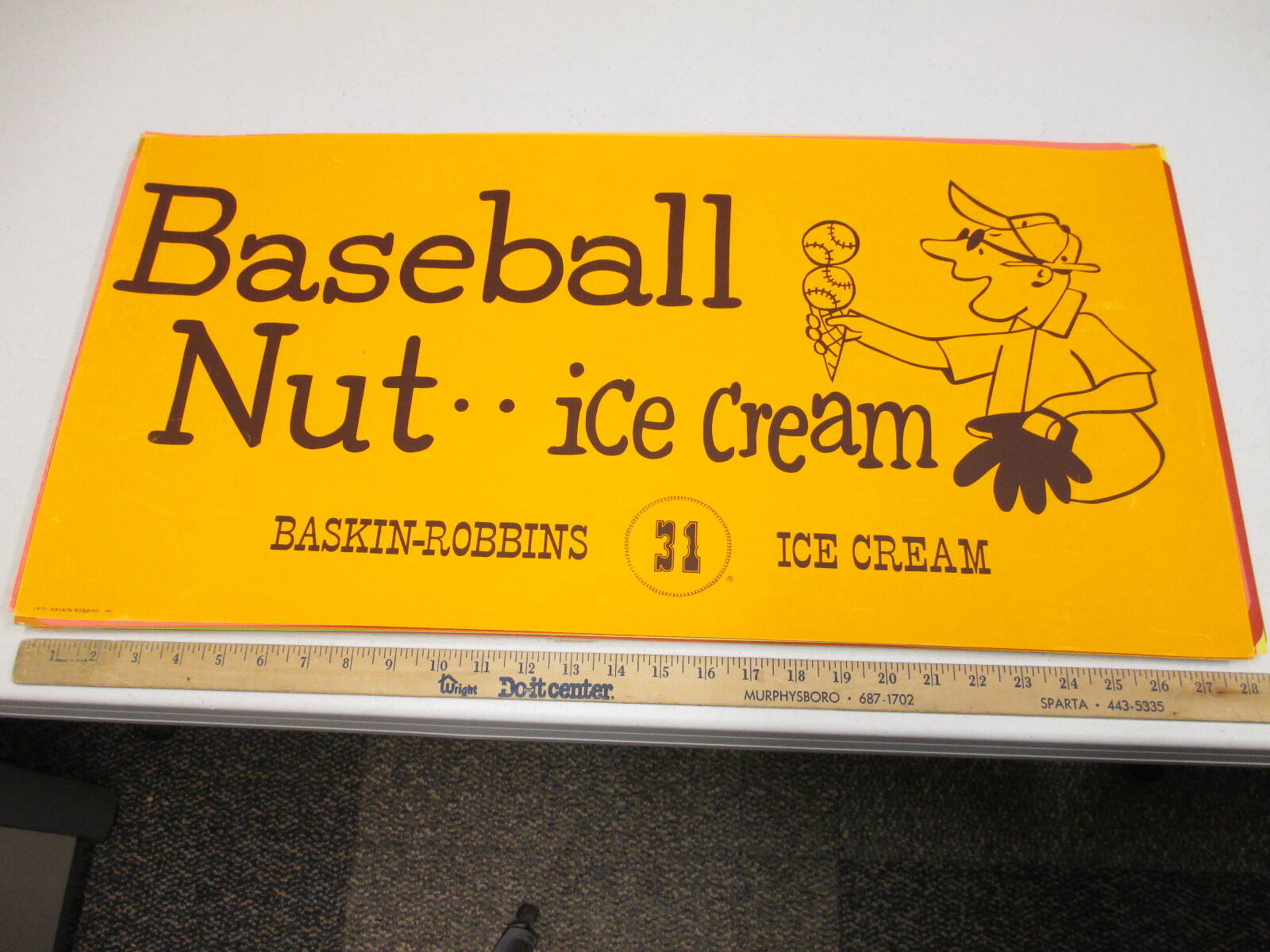 Baskin Robbins ice cream 1970 BASEBALL NUT store display sign poster