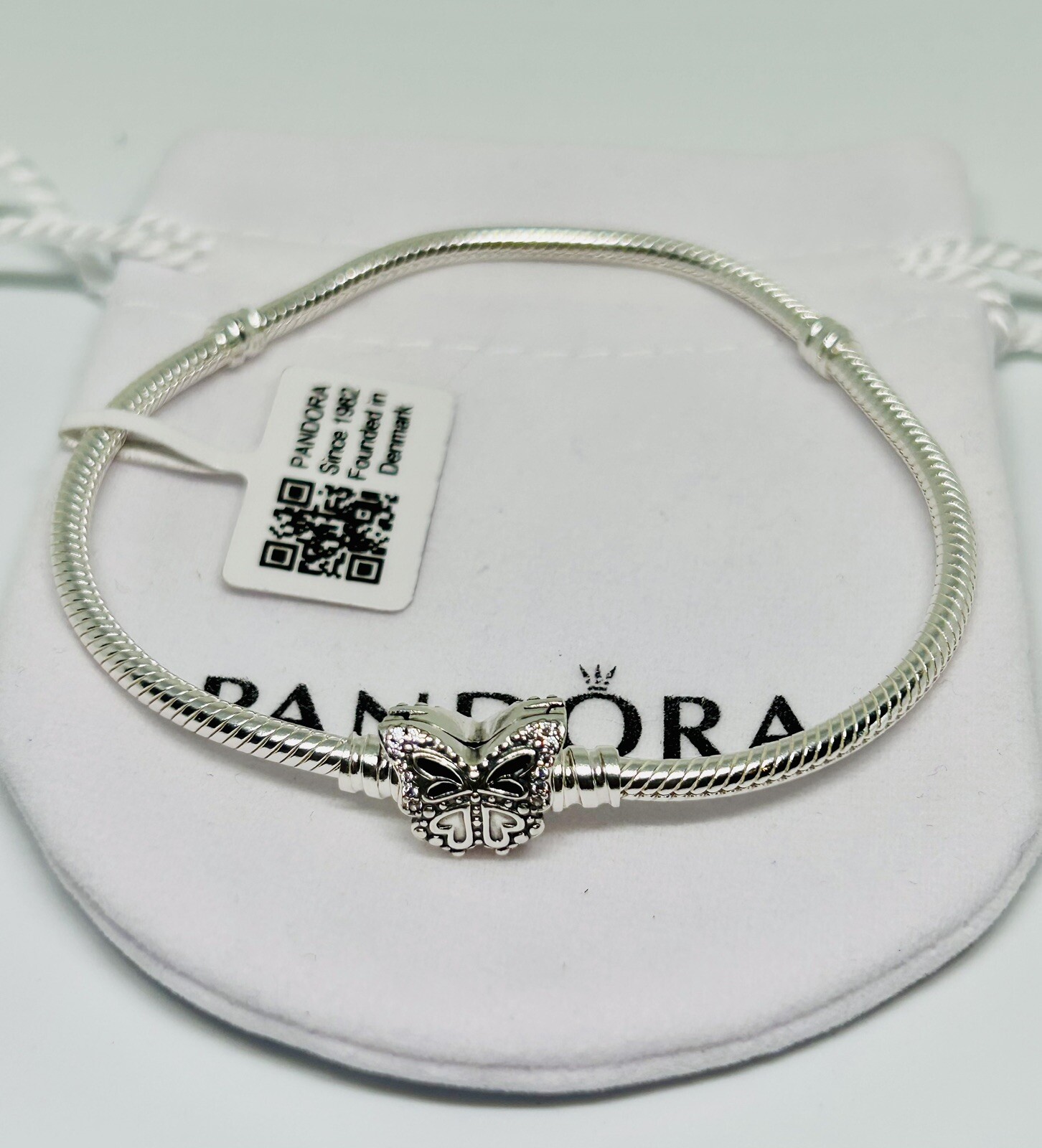 PANDORA MOMENTS BUTTERFLY CLASP SNAKE CHAIN BRACELET #590782C01-20 CM