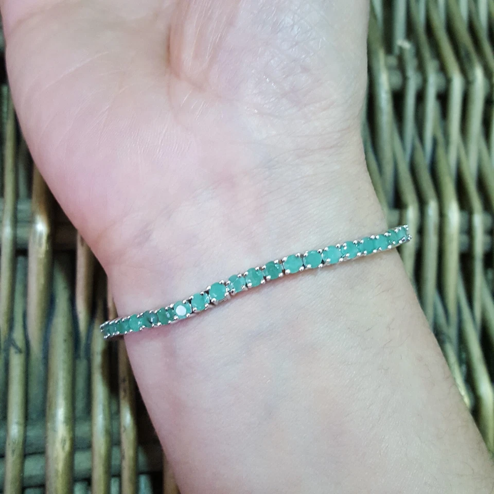 925 Sterling Silver Bracelet, Natural Colombian Emerald Tennis Bracelet, 9.14ct — 第 3/4 张图片