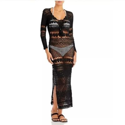 NWT Poupette St Barth Kaia Black Crochet Maxi Dress Size Medium