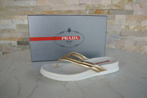 PRADA Gr 36,5 Zehenschuhe Sandalen Schuhe Zehentrenner platin NEU ehem. UVP 330€ - Bild 1 von 6