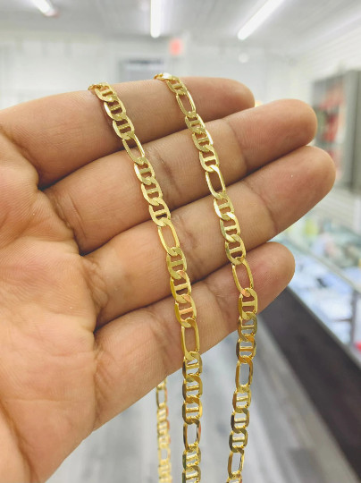 Cadena Figaro Mariner llena de oro 14K 22 pulgadas 4,4 mm para hombre Cadena Figaro Oro Hombre