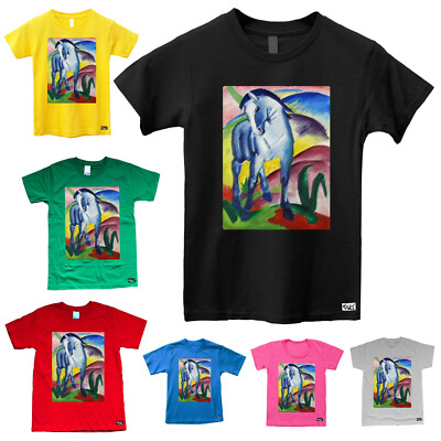 EAKS  Kinder Mädchen T-Shirt Motiv ''Franz Marc - Blaues Pferd'' Kunst Pferdemotiv