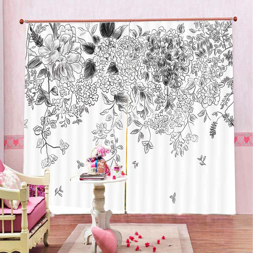 Grape Nice Gray Flowers 3D Curtain Blockout Photo Printing Curtains Drape Fabric