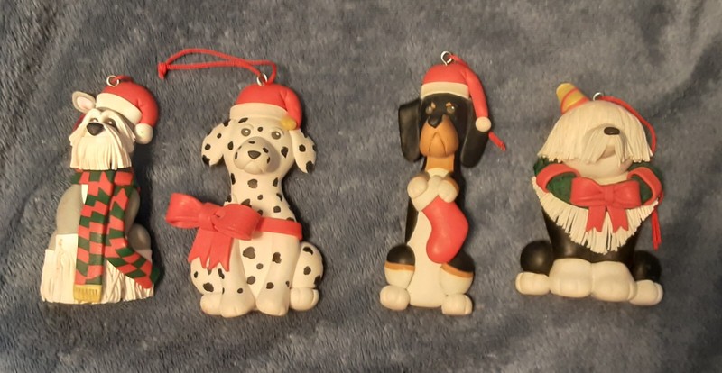 Adorable Dog Christmas Ornaments; Dalmation, Scotish Terrier, Sheepdog, Hound