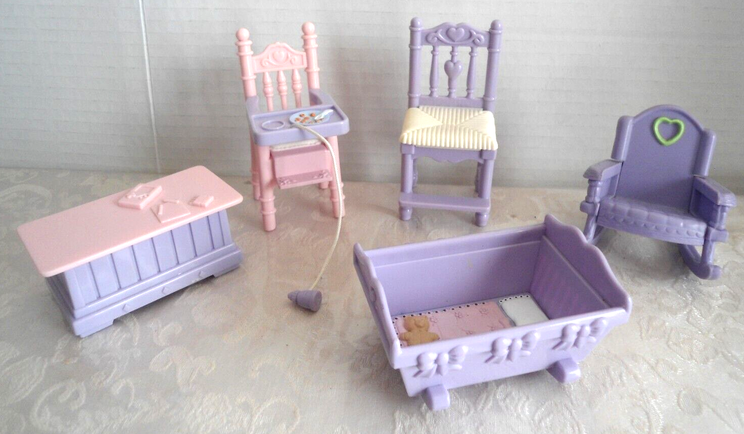 Fisher Price Loving Family Nursery:High Chair,Cradle,Toy Box Chest,Rocking Chair