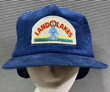 Vintage Land O Lakes Corduroy Earflap Hat Old Logo K-Brand Sm-Med Made In USA