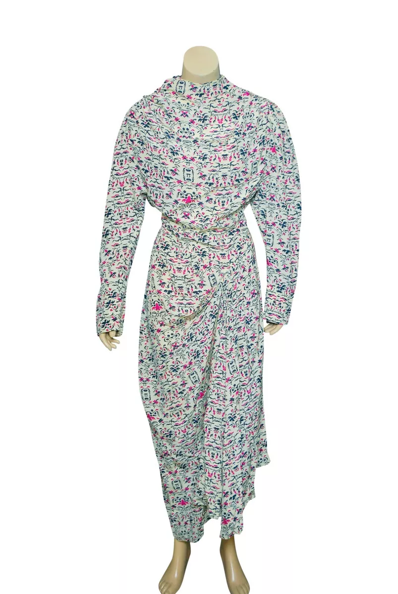 Isabel Marant Robe Berni Draped Dress XS 34 Women Casual Printed Midi NEW 31656