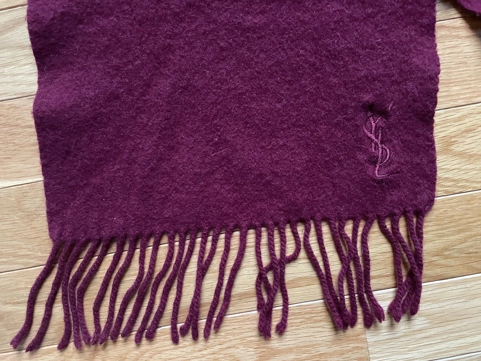 YSL Yves Saint Laurent 100% Lana Bufanda Unisex Italia Granate Bordado LOGO Foto 2 de 4