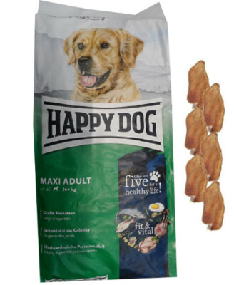14 kg Happy Dog Adult Maxi Hundefutter +  6 x Kaninchenohren