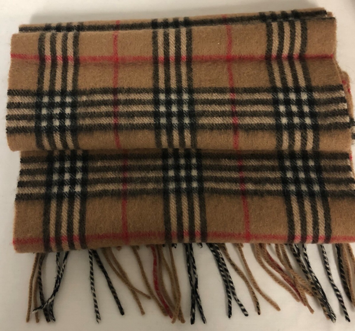 O-MY-CASHMERE WOOL & CASHMERE BLEND TAN BLACK AND RED PLAID
