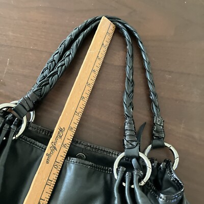 FRANCESCO BIASIA Y2K Purse Black Leather W Braided Handles Handbag