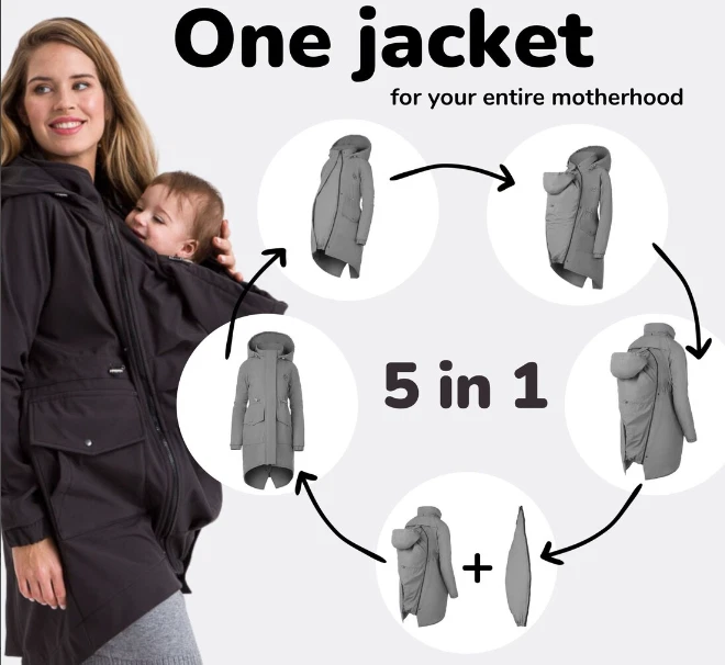 5in1 Babywearing Parka Coat , maternity coat, FRONT/BACK carrying