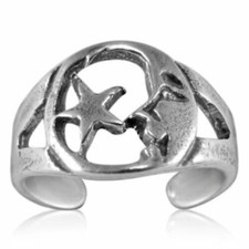 Bague orteil étoile homme dans la lune véritable argent massif 925 taille réglable