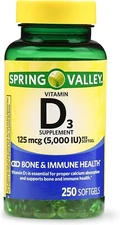 Spring Valley Vitamin D3 Supplement Softgels - 5000iu (250 Count) Exp 4/25