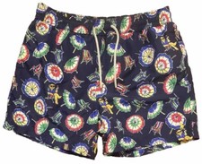 Polo Ralph Lauren Swim Trunks Navy Beach Umbrellas Bears Size XL Elastic Waist