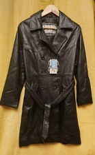 Louis Louise Italian Real Lamb Leather Double Breasted Black Jacket Trench Coat