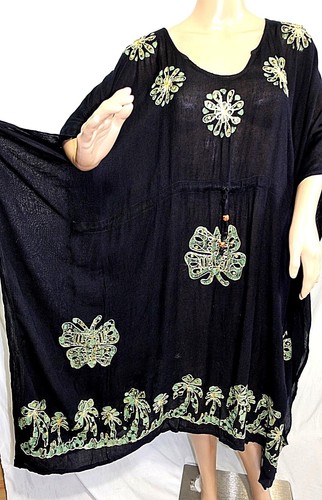 Just Love Women Plus One Free Size Black Green Sequin Tie Dye Kaftan Dress Tunic - Picture 5 of 12