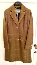 Joules Wool Coat 8 Xs Green Tartan Gold Buttons Colourful Lining
