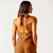 Casa Raki Abi Waistcoat Top Organic Linen in Chestnut Brown Size Small $250