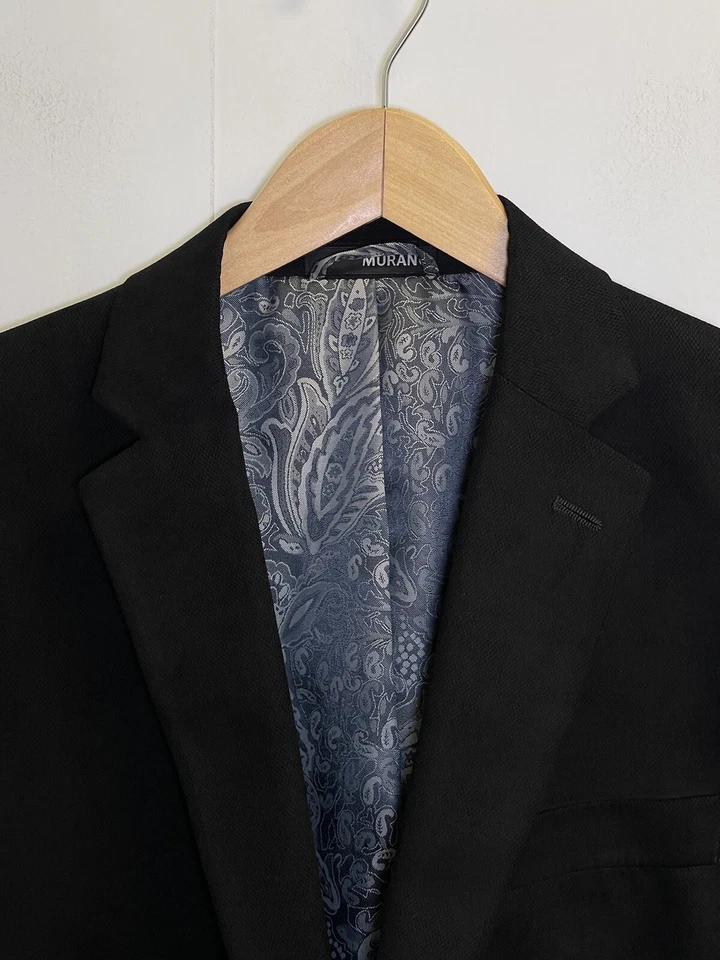 Chaqueta Blazer MURANO Negra Texturizada Para Hombre Talla Grande Abrigo Deportivo Chaqueta Foto 2 de 4