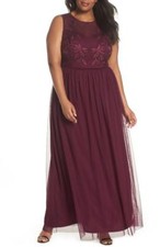 Adrianna Papell Beaded Bodice Mesh Gown-Size 14W  (Plus Size) (F# 111B)