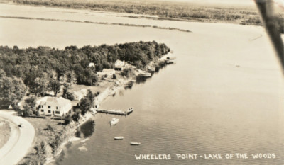 1950s RPPC Aerial View Wheelers Point Lake of the Woods Minnesota MN Postcard P1