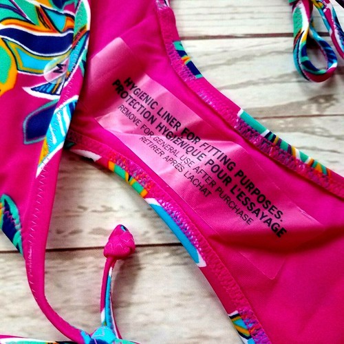 Traje de baño Aerie para mujer MEDIANO parte inferior de bikini rosa azul palma floral lados de corbata NUEVO - Imagen 3 de 7