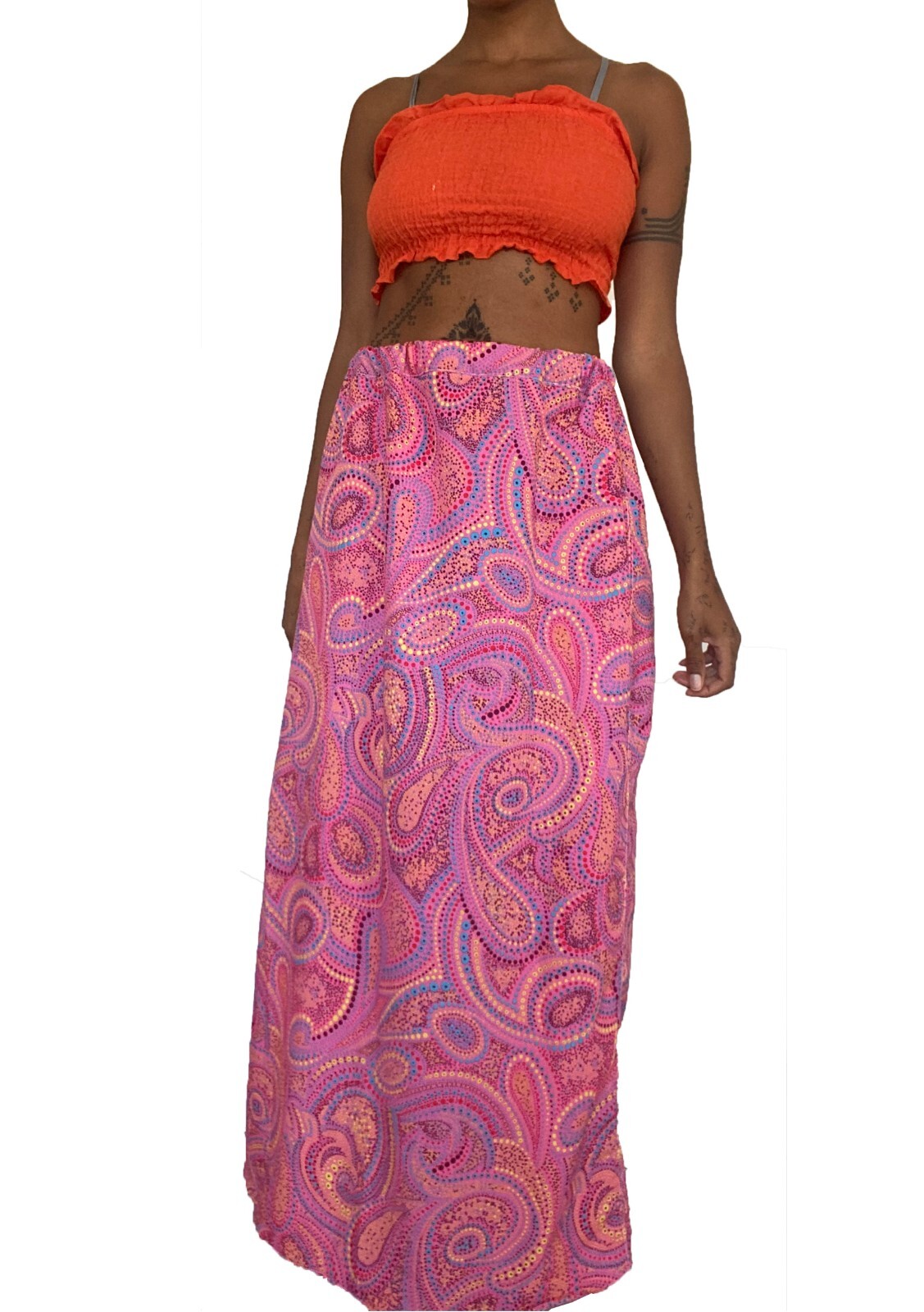 Boho maxi skirt in pink psychedelic summer print hippy casual size 10-12-image