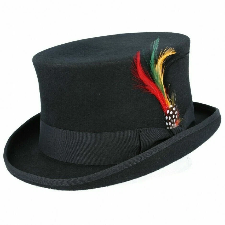 Schwarzer Zylinder aus 100% Wolle Viktorianisch Gothic Steampunk Hochzeitshut 57 - Bild 1 von 3