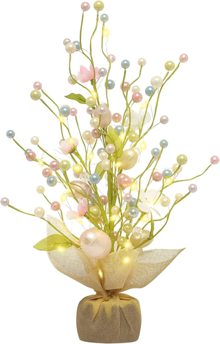 Easter Decorations, 18 Inch Pre-Lit Easter Egg Tree Tabletop Decor with Delicate