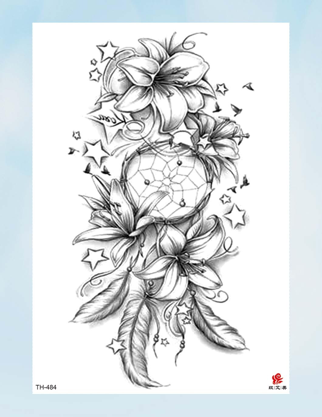 black lily flower dreamcatcher 8.25" temporary arm tattoo lower back eBay