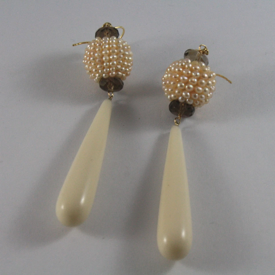 SOLID 18K YELLOW GOLD EARRINGS, WITH SMOKY QUARTZ, PEARLS AND BIG DROPS - Image 2 of 4