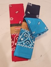 LEVI'S Bandana Set of 3 White Black Paisley 100 Cotton Unisex Handkerchief
