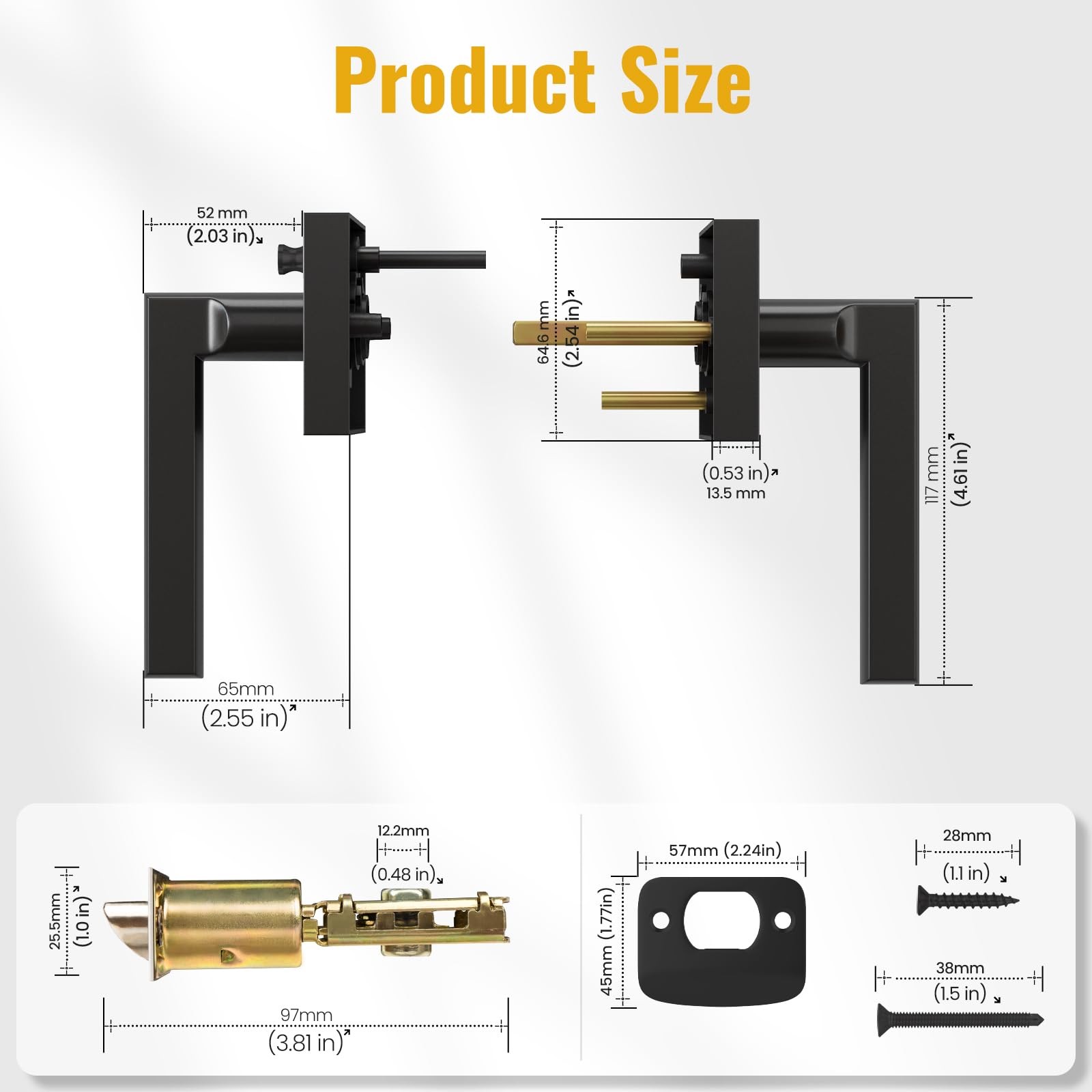 Matte Black PRIVACY LOCK Door Lever Heavy Duty Door Knob Reversible Square New