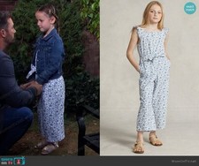 Polo Ralph Lauren L48004 Girls Blue Floral Linen-Cotton Jumpsuit Size 14
