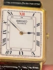Vintage Seiko Quartz Mens "tank"Watch Gold Tone White Dial Rectangular 5Y30 5379
