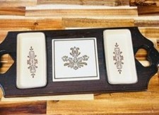 Vintage RARE Pfaltzgraff Village Wood Party Server, relish tray, candy dish