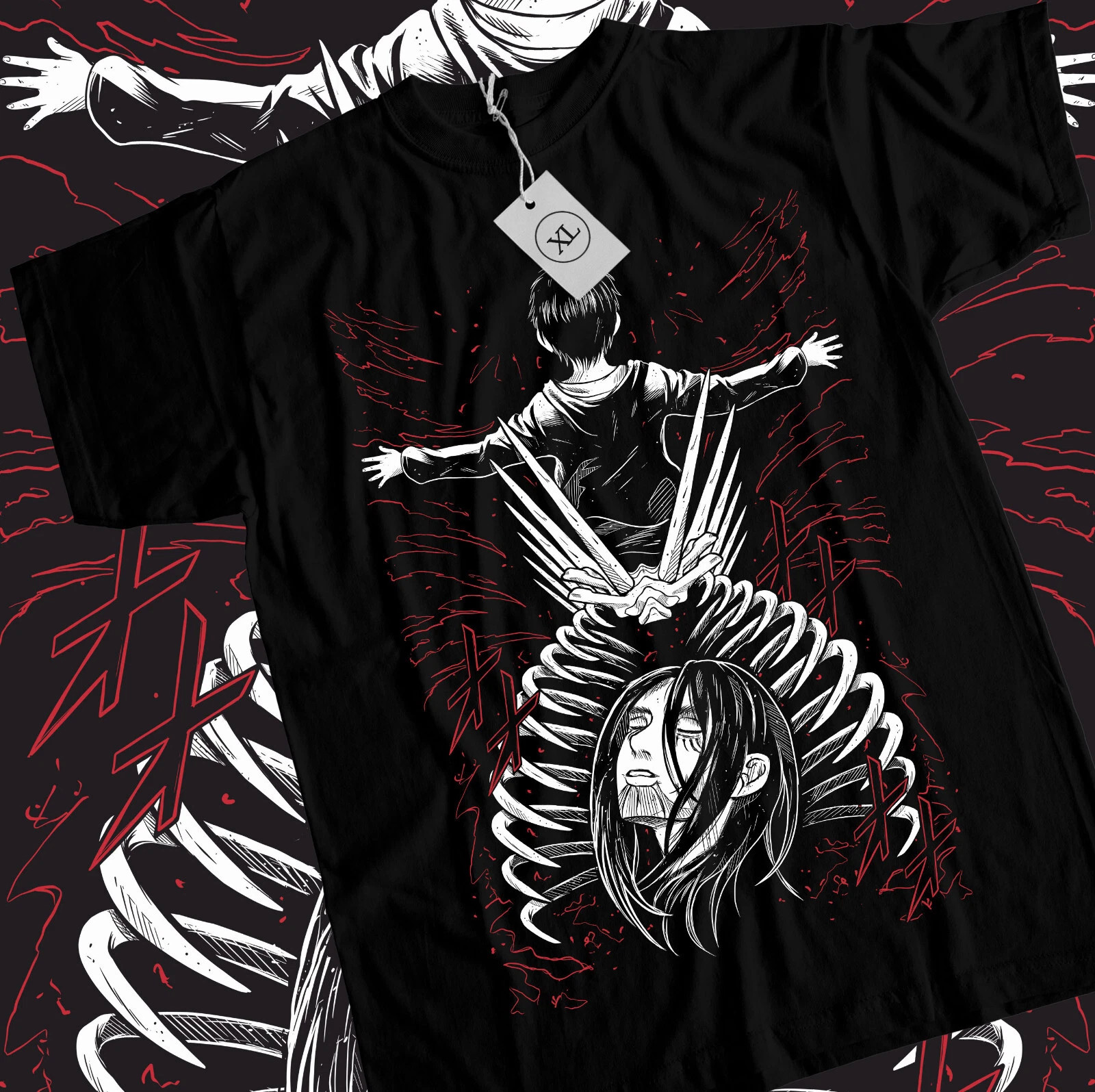 Camiseta Negra Gráfica Anime Attack On Titan Eren Yeager Freedom Talla S-5XL