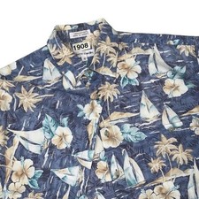 VTG Pierre Cardin Blue Hawaiian Floral Button Up Shirt Men M Korea 100 Cotton
