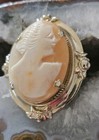 Vintage Hand Carved Shell Cameo Brooch Pin — photo 6