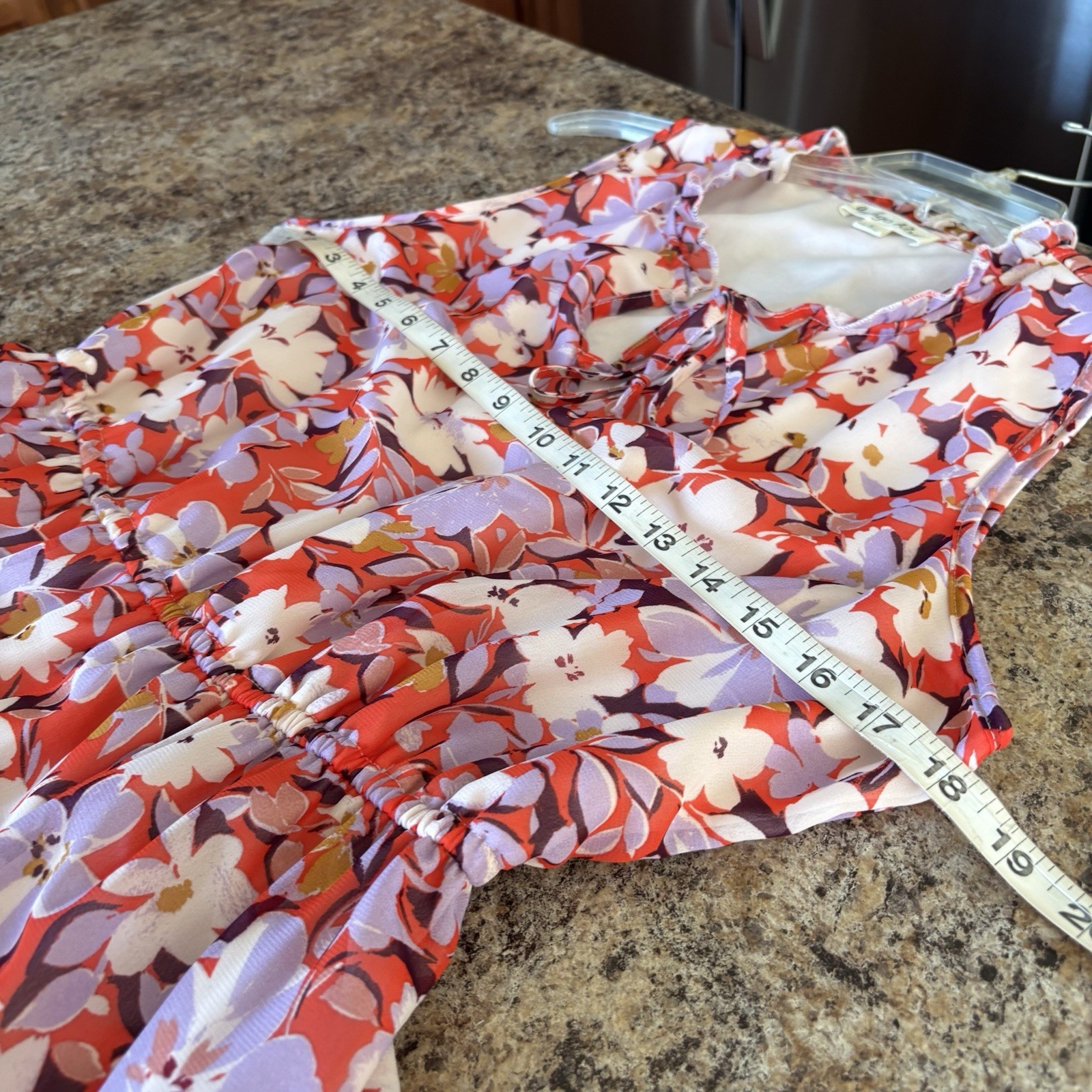 Indigo Rose Sz L Floral Sleeveless Maxi Dress Tiered Lined Tie Front V-Neck