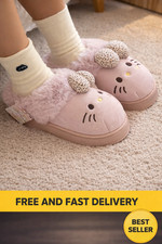 Fall Winter Hello Kitty Slippers For Women Plush Kawaii Sanrio Home Warm Cotton