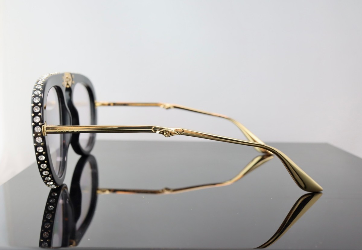 Gucci GG0307S Black Foldable Sunglasses Clear Lens with Crystals