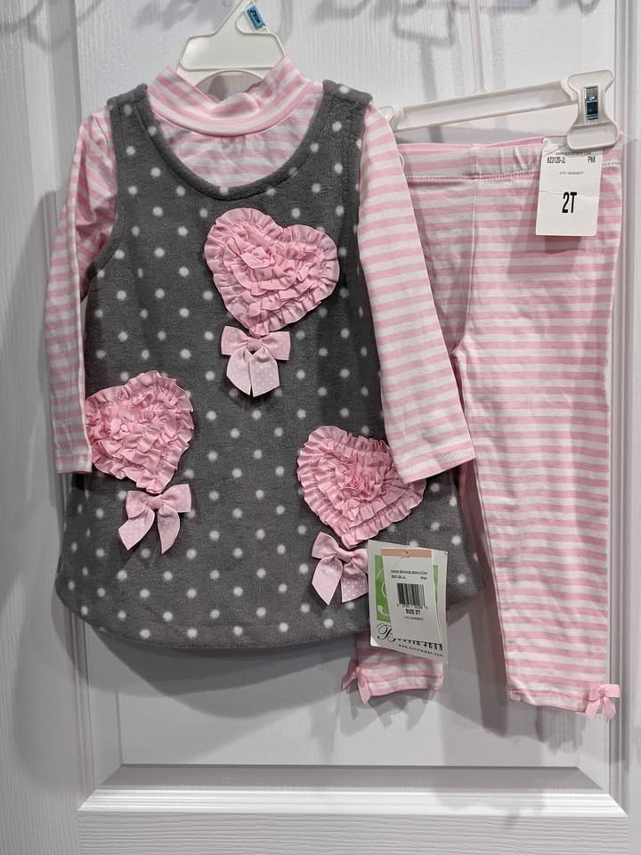 Bonnie Jean baby girls St Valentine's day pink heart 💕 striped leggings set