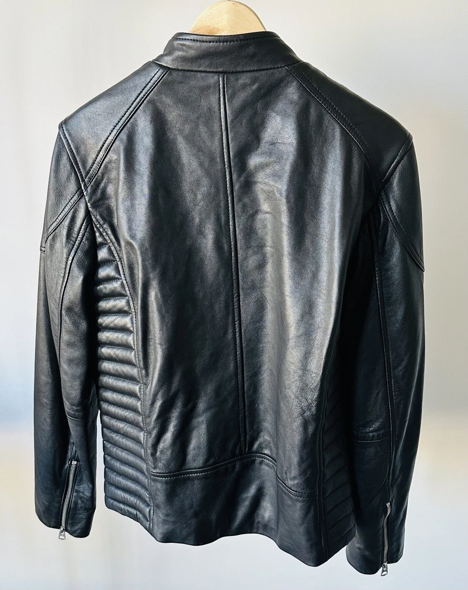 Chaqueta de cuero Schott NYC para hombre LC BREAKER M PIEL DE CORDERO MEDIANA NUEVA CON ETIQUETAS NEGRA