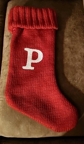 Christmas Stocking - Wondershop Cable Knit Monogram Red - w/white "P” “18" - Picture 1 of 4