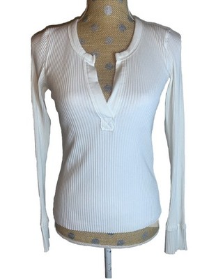Aerie Y2K Henley Top Womens Small White Layering Skater Gilmore Girls Basic